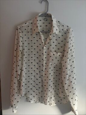 Kenzo Cream Long-Sleeve Button-Down Shirt with All-Over Eye Motif